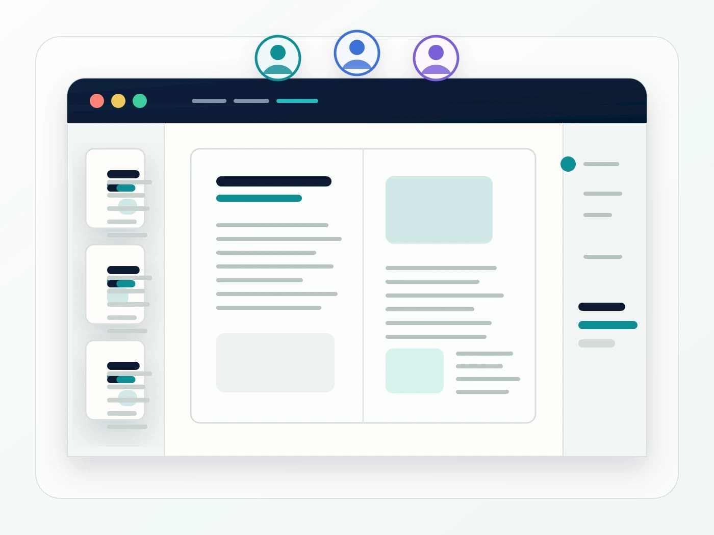 Collaborative publication layout workspace with page thumbnails and editing controls